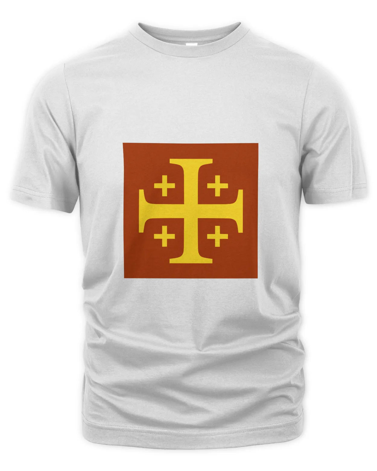 Crusader Cross Premium Unisex T-Shirt, Yellow on Red