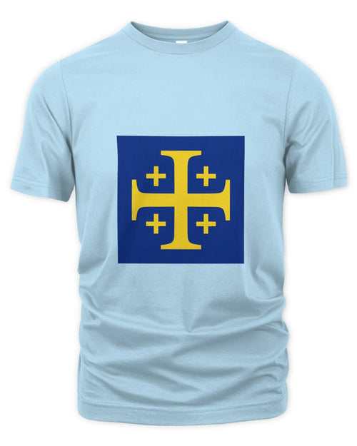 Crusader Cross Premium Unisex T-Shirt, Yellow on Blue